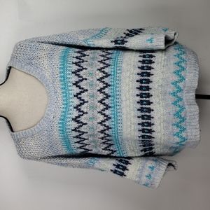 Victoria's Secret Blue & Gray Chevron Chunky Knit Sweater L